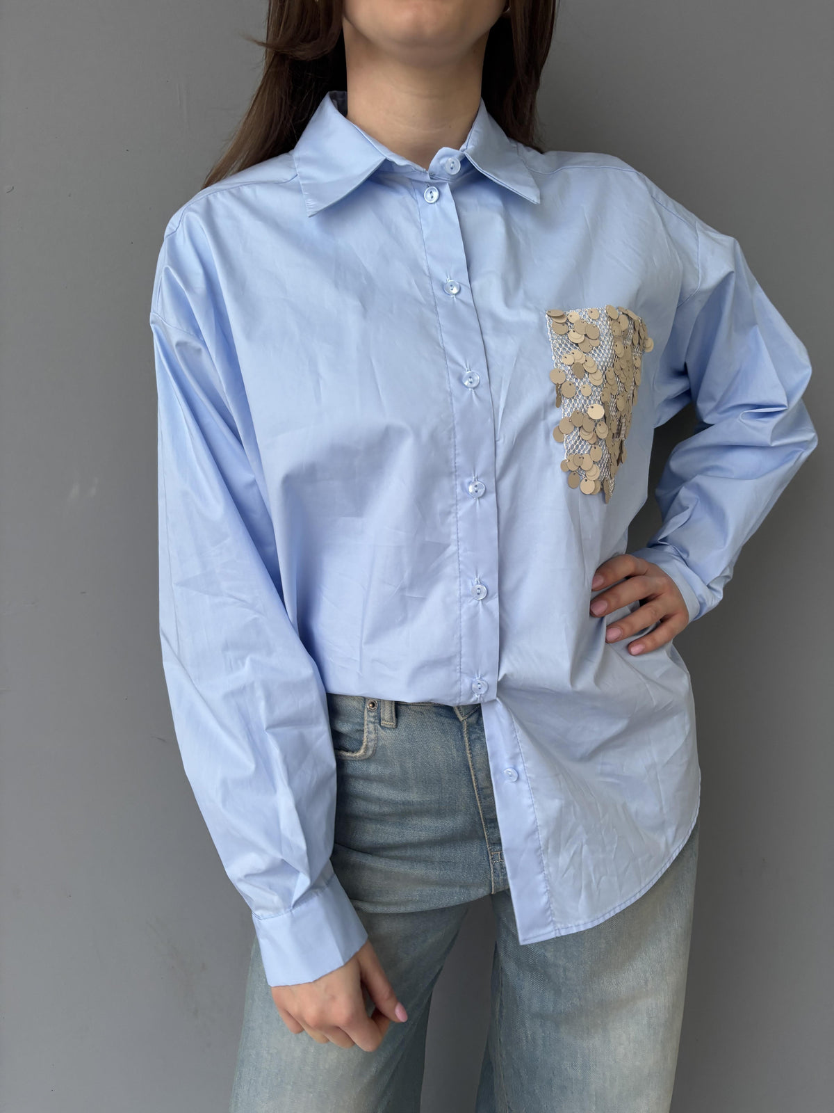 Camicia con tasca strass rete