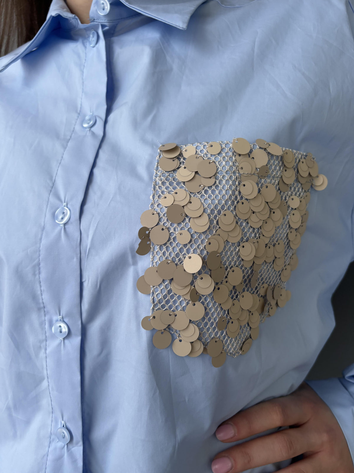 Camicia con tasca strass rete