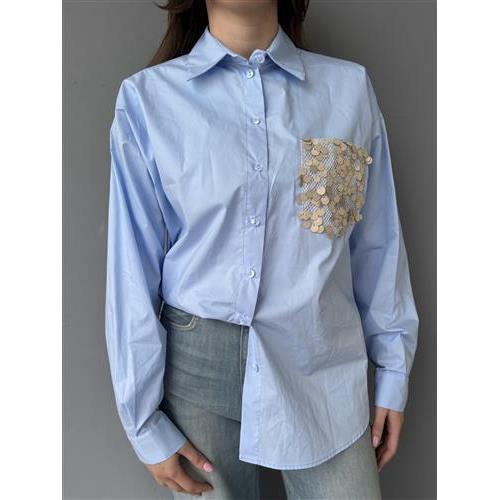 Camicia con tasca strass rete