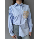 Camicia con tasca strass rete