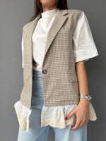 Gilet fantasia check e pizzo