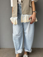 Gilet fantasia check e pizzo