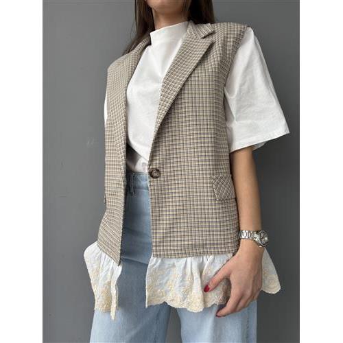 Gilet fantasia check e pizzo