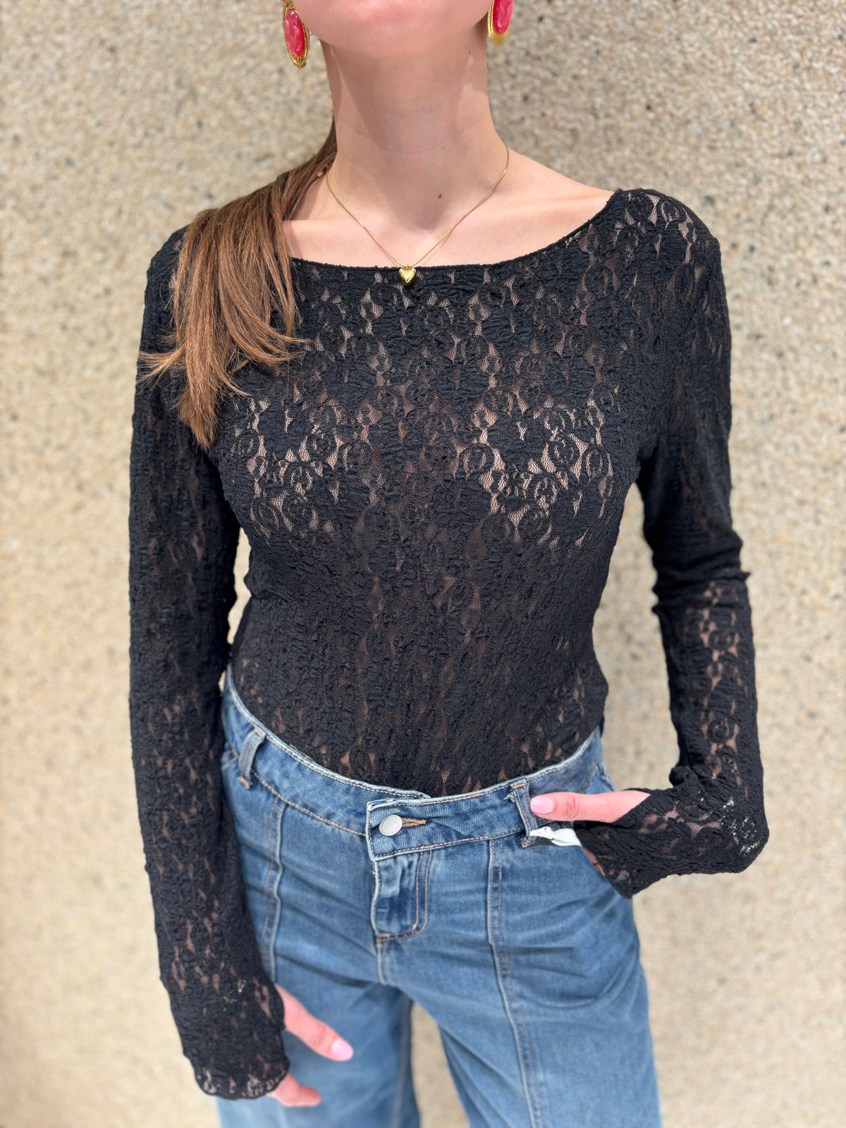 Top pizzo manica lunga