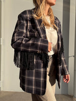 Blazer a qaudri con frange