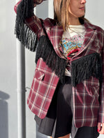 Blazer a qaudri con frange