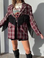 Blazer a qaudri con frange
