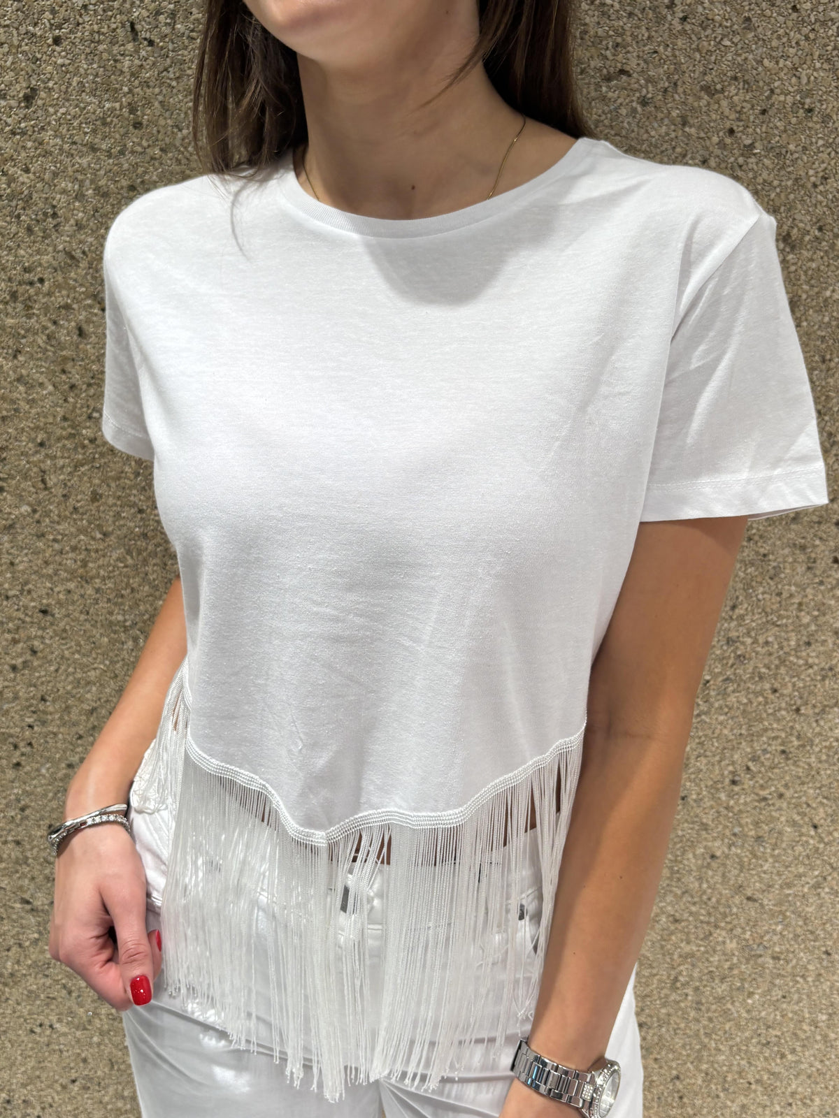 T-shirt crop frange