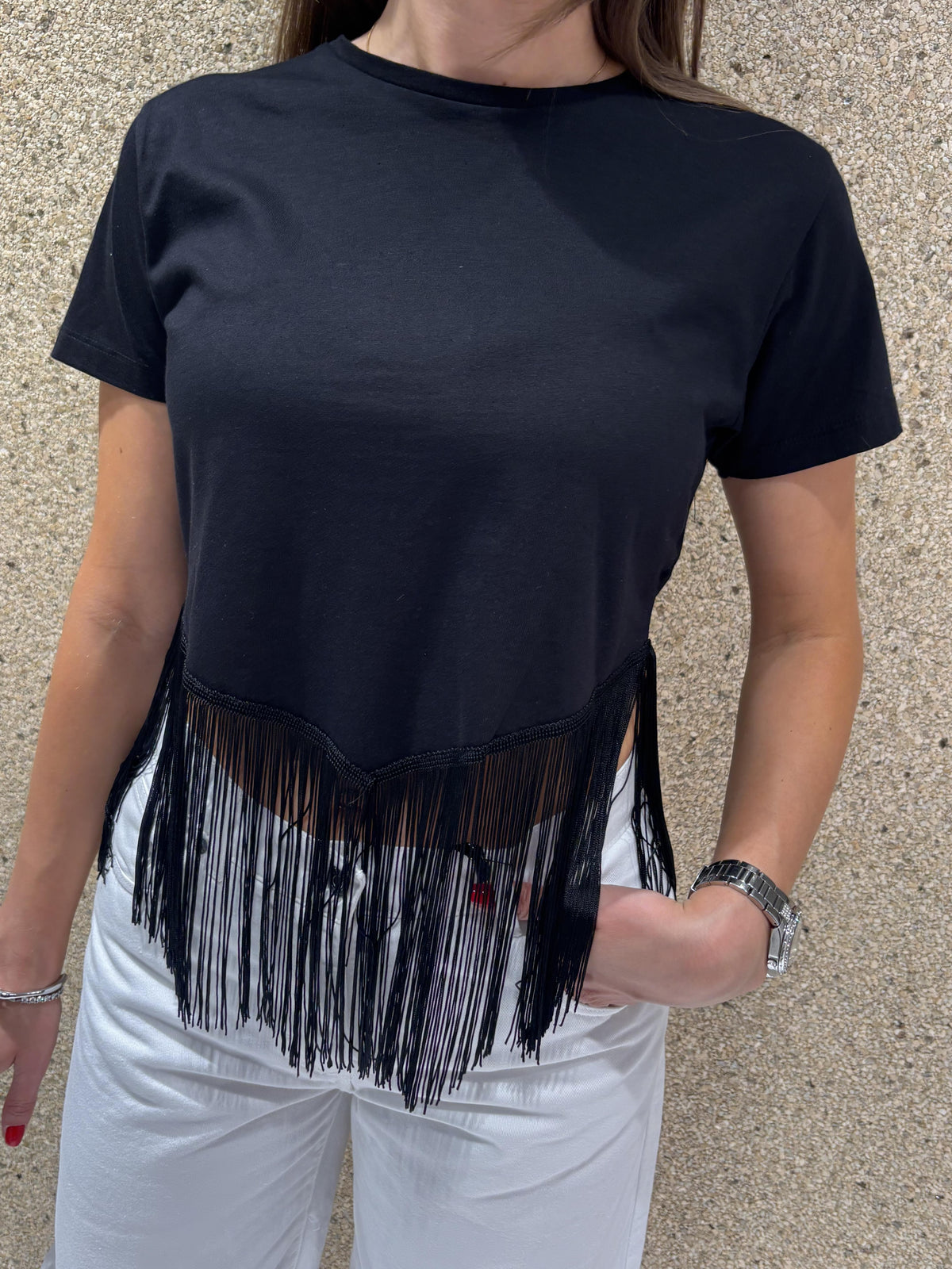 T-shirt crop frange