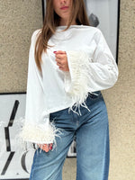 T-shirt manica lunga con piume finali