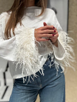T-shirt manica lunga con piume finali
