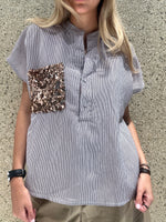 Camicia righe con tasca pailletes