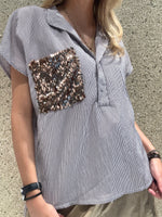 Camicia righe con tasca pailletes
